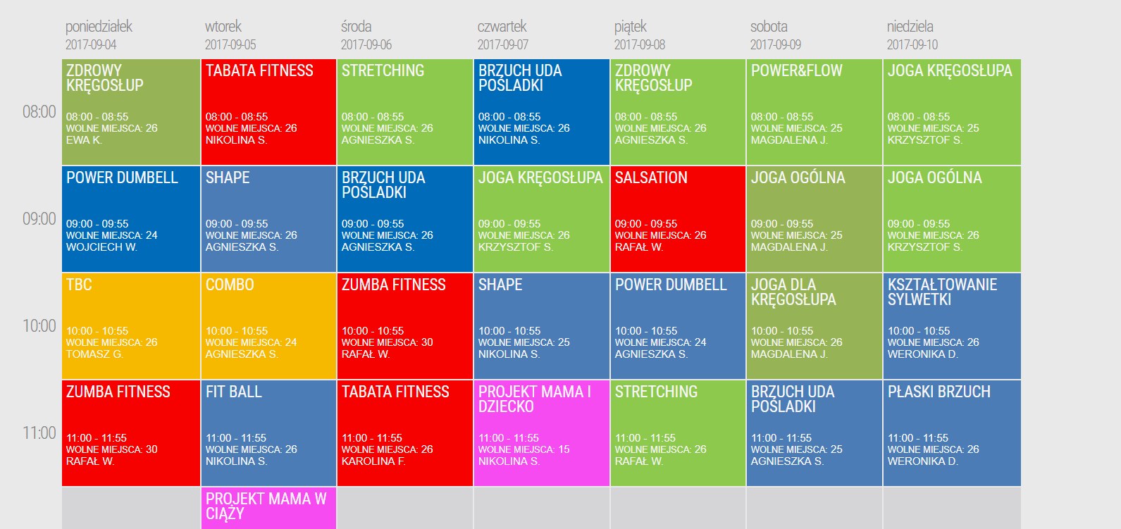 Nowy grafik fitness w sezonie 2017/2018
