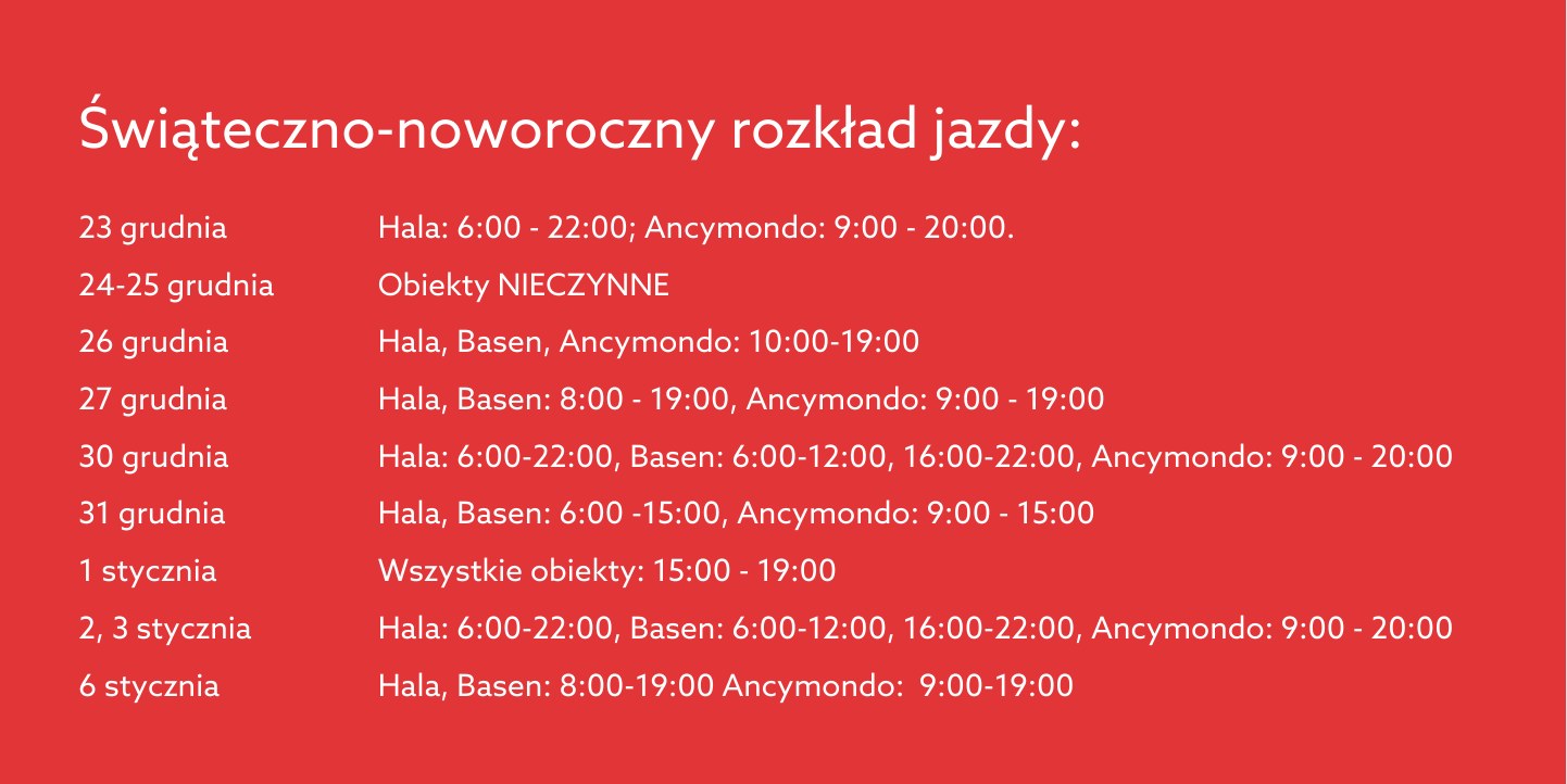 Świąteczno-noworoczne godziny pracy SNG i Ancymondo